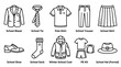 © Ivan - Set of ten school uniform clothing and accessory line art icons.