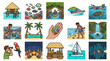 © Ivan - Set of travel and vacation icons showing tropical adventures and leisure activities.