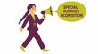 © Tanja - Businesswoman announcing special purpose acquisition with megaphone.