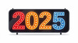 © Vyron Vf - Bright neon sign displaying the year 2025 with colorful illuminated numbers for New Year celebration