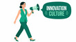 © Makala - Woman with megaphone promoting innovation culture concept.