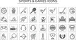 © Angel Mandik - Clean line icons representing various sports and games on a white background