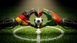 © Jexy - Robotic hands representing Germany and Portugal form a heart shape around a soccer ball on a field
