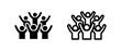 © liubomir118809 - Group of people with raised hands icon, crowd cheering or teamwork symbol in solid and outline styles.