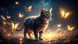 © salahudin - Cat surrounded by glowing butterflies in a whimsical, dreamlike setting