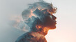 © Anton Popov - Double exposure portrait with storm clouds inside a human silhouette, symbolizing mental health, emotional turmoil, anxiety, inner conflict, resilience, healing and hope