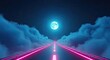 © mochalfin - Synthwave neon road leading toward a glowing full moon.