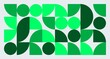 © Iruzzayne - A modern geometric pattern of circles and semicircles in varying green shades on a light gray background.