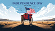 © Naymul - Vintage wooden cart carrying the American flag across desert landscape plains