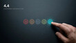 © Armin - Five circular face icons with a hand touching the rightmost one displaying customer satisfaction faces icon round emoticon emoticons expression
