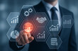 © Tanu - Business professional interacting with digital interface showcasing data analytics and global connections