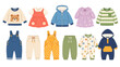 © icon_art - Cute baby and kids clothing set in flat cartoon vector style