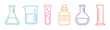 © Karina - Colorful laboratory glassware icons representing various scientific instruments for chemistry experiments and research in a modern, minimalist outline style.