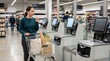 © Aliaksandr Barouski - Supermarket shopper concerned by robot cashier lanes replacing human service