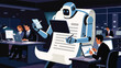 © achraf - Robot assistant digitally managing documents and data in modern office environment.