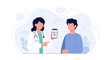 © Islami - Doctor showing mobile app results to patient, modern flat vector illustration for healthcare technology and telemedicine concepts