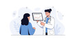 © Ananda - Doctor consults patient about blood pressure log on tablet, healthcare and medical concept, vector illustration