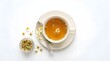 © Raden - Top view of chamomile tea cup with fresh flowers and dry herbal tea leaves perfect for healthy lifestyle health wellness