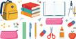 © Bokul - Back to School Supplies Collection Featuring Backpack Books Notebook Pencil Ruler Scissors Glue and Classroom Essentials