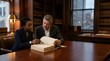 © Clara - Professional lawyers reviewing legal documents in a classic wood library