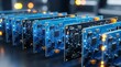 © Stock Shop - Rows of hightech electronic circuit boards arranged in a server rack for industrial computing and data processing