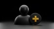 © RFTR 01 - 3D Add User Profile Icon with Gold Plus Sign on Black Background