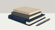 © RARIF - Stack of three notebooks and a pen on a desk, flat illustration style