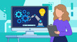 © RARIF - Woman with clipboard viewing innovation and automation concept on computer
