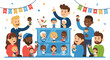 © humerbez - Diverse group of people celebrating with kids around a blue cabinet