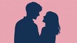 © Diamond Fuji - お互いを見つめ笑顔で会話するカップルのシルエットイラスト