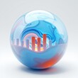 © antishock - Glass sphere contains bar graph. Swirling blue, orange hues create abstract visual. Reflective surface, shadow present. Data visualization concept.