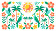 © Fendi - Vibrant tropical scene with colorful parrots, palm trees, and flowers under a bright sun.