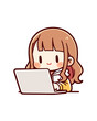 © 月咲 - 自宅でノートパソコンを使って勉強や作業に励む可愛いちびキャラの女の子のベクター素材。在宅ワークやオンライン授業用イラスト。