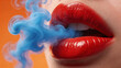 © poyrootauz - Closeup of red lips exhaling blue smoke