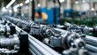 © Thares2020 - A robust industrial assembly line with glinting metal parts moving along strong structural lines