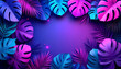 © olivemango - Neon tropical background with vibrant monstera leaves and copy space