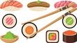 © MeheDi - Traditional Japanese Sushi and Maki Roll Vector Set, Asian Seafood Cuisine Elements Isolated on White Background