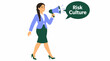 © Anupal - Businesswoman using megaphone to announce risk culture.