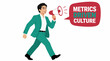 © Dauna - Businessman holding megaphone with metrics culture text.