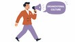 © Timlak - Businessman using megaphone for organizational culture announcement.