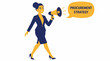 © Akma - Businesswoman announcing procurement strategy with megaphone.