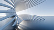 © ilham - Abstract 3D futuristic architectural white and blue curved lines structure under clear sky, perfect for real estate banner, modern corporate website header, or tech backdrop