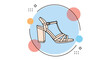 © MD - Elegant beige high-heeled sandal with multiple straps and a buckle is centered on a light blue circle background.