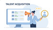 © Eric - Human resources manager executing a talent acquisition search using a megaphone and a magnifying glass tool.