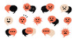 © gnuga - Collection of various emoticon faces and speech bubbles in orange, black, and beige on white background for digital communication