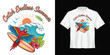 © Nest - Summer, beach, surf, t-shirt design, vector graphics, colorful illustration, tropical vacation, surfboard, parrot, sunset