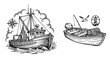 © MuhammadRafi - Fishing Boat and Rowboat Illustration - Nautical Theme