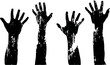 © smth.design - Silhouettes of four raised human hands and forearms in black with white texture on transparent background