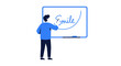 © Rismi - Motivational Illustration of a Man Writing the Word Smile on a Whiteboard for Positive Thinking and Mental Health Awareness