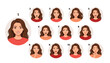 © Creative Studio  - Young woman avatar character set showing various facial expressions and emotional head reactions. Beautiful female, diverse feelings, smiling portrait, crying face, isolated vector.
